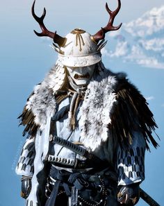 an image of a man dressed in armor with horns and antlers on his head