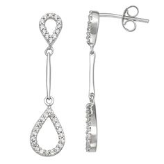 You'll sparkle day and night whenever you wear these 10k white gold diamond dangling teardrop earrings. You'll sparkle day and night whenever you wear these 10k white gold diamond dangling teardrop earrings. Length: 31 mm Backings: post Metal: 10k white gold Plating: rhodium Finish: polished Packaging: boxedDIAMOND DETAILS Total weight: 1/3 ct. Color grade: H-I Clarity: I1-I2 Shape: round Setting: prong Gemstones may have been treated to enhance their appearance. Special care may be required. Pl Drop Diamond Earrings With Pave Setting, Diamond White Dangle Earrings With Diamond Accents, Teardrop Diamond Earrings With Pave Setting As Gift, Sterling Silver White Gold Teardrop Earrings, Fine Jewelry White Gold Sterling Silver Teardrop Earrings, Diamond Teardrop Earrings For Fine Jewelry, Diamond White Teardrop Earrings With Brilliant Cut, Diamond White Brilliant Cut Teardrop Earrings, Drop Diamond Earrings With Prong Setting