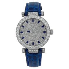 Blue Diamond Watch With Round Dial, Blue Diamond Watches For Formal Occasions, Formal Blue Diamond Watches, Blue Diamond Watch With Diamond Hour Markers, Luxury Blue Watch With Diamond Hour Markers, Luxury Blue Watches With Diamond Hour Markers, Designer Blue Watches With Diamond Hour Markers, Blue Timeless Diamond Watch, Formal Blue Diamond Watch With Subdials