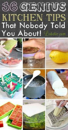 a collage of photos with the words 56 genius kitchen tips that nobody told you about