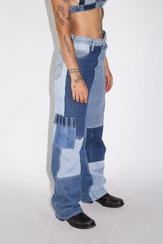 THE DENIM CARGO PANT- Women's Pants - DENIMCRATIC Upcycle Cargo Pants, Denim Blue Patchwork Straight Leg Cargo Jeans, Blue Recycled Denim Cargo Jeans With Patch Pockets, High Rise Blue Cargo Jeans In Recycled Denim, High Rise Blue Recycled Denim Cargo Jeans, Mid-rise Recycled Denim Pants With Belt Loops, Recycled Denim Mid-rise Jeans With Patch Pockets, Indigo Straight Leg Recycled Denim Bottoms, Mid-rise Recycled Denim Jeans With Patch Pockets