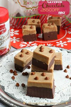 several pieces of chocolate fudge on a plate