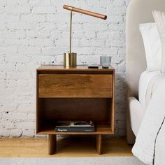 Anton Solid Wood Nightstand (16"–28") | West Elm Anton West Elm, West Elm Nightstand, Charging Nightstand, Metal Nightstand, Condo Decor, House Products, White Nightstand, Solid Wood Bed