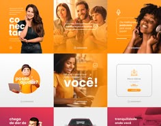 the website is designed to look like an orange and pink color scheme, with images of people talking on their cell phones