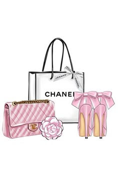 a chanel bag, pink heels and handbag