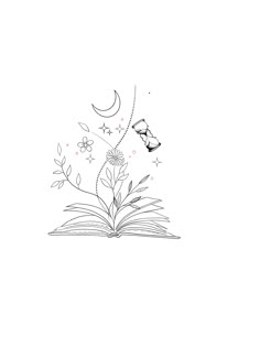 an open book with flowers and butterflies flying over it