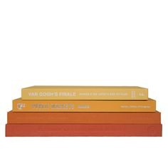 three books stacked on top of each other in orange and yellow colors, with the title van gogh's finale