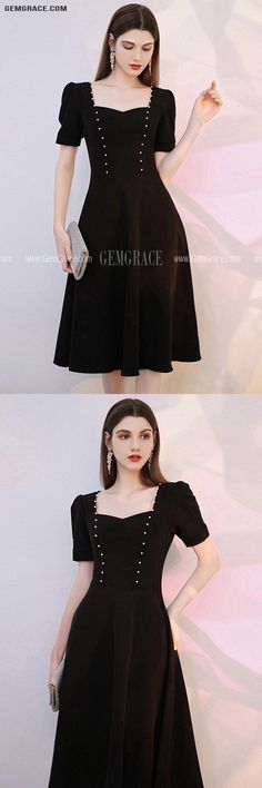 10% off now|Retro Knee Length Black Chic Semi Party Dress with Short Sleeves at GemGrace. Click to learn our pro custom-made service for wedding dress, formal dress. View Semi Formal Dresses for more ideas. Stable shipping world-wide. Chic Half-sleeve Midi Party Dress, Elegant Black Half Sleeve Dress, Elegant Black Short Sleeve Dress For Summer, Elegant Black Short Sleeve Summer Dress, Chic Short Sleeve Midi Dress For Party Season, Knee-length Short Sleeve Dress For Summer Evening, Elegant Short Sleeve Dress With Square Neck For Spring, Short Sleeve Midi Dress For Date Night, Elegant Half Sleeve Night Out Dresses