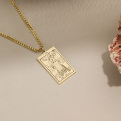 "Tarot Card Necklace, 14K Real Gold, Personalized Necklace, Dainty Tarot Jewelry , Astrology Necklace , Gifts For Her, Mother's Day Gift 🎁 IDEAL PRESENT ♥     This piece serves as a splendid gift for virtually anyone on any occasion, making it an essential addition to your gift list. Brighten a loved one's day with this thoughtful personalized gift, perfect as a Mothers Day gift or a special 'gift for her' that adds a personal touch. ⭐️ Material Options: - 14K Gold  🎁 Necklace and Chain Size G Mystical 14k Gold Jewelry Gift, Mystical Yellow Gold Jewelry For Gift, Mystical Engraved Gold Jewelry, Mystical Gold Engraved Necklace, Mystical Engraved Gold Necklace, Gold Mystical Sterling Silver Necklace, Mystical Sterling Silver Gold Necklace, Mystical Gold Charm Necklace Gift, Gold Mystical Jewelry For Anniversary