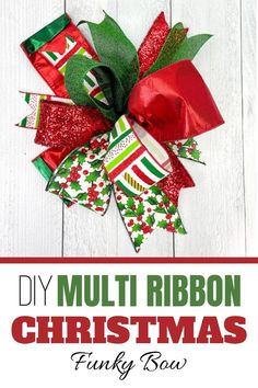 the diy multi ribbon christmas bow is on display