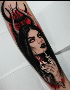 Demon Tattoo Female, Demon Lady Tattoo, Demon Woman Tattoo, Dark Sleeve Tattoos For Women, Lilith Tattoo Ideas, Demon Girl Tattoo, Lilith Tattoo Art, Lilith Tattoo, Gotik Tattoo