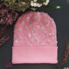 This wonderful pink hat is hand-embroidered with sequins and beads. The beanie is very soft and warm, and all the beads and sequins are securely sewn. This hat is perfect for both a child and an adult. A soft pink hat will give you romance and brighten up the cold season. It is made in a single copy, but if you want the same one, but in a different color - just write to me and I will embroider it especially for you! This hat will be a great gift for the person you love! If you decide to have a B Handmade Pink Cap Hat, Whimsical Pink Handmade Crochet Hat, Pink Handmade Cap, Cute Handmade Pink Bonnet, Whimsical Handmade Pink Crochet Hat, Handmade Pink Cap, Handmade Cute Pink Bonnet, Pink Bonnet For Spring, One Size Fits Most, Pink One Size Bonnet