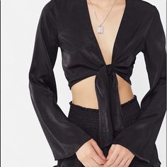 Cute Satin Bell Sleeve Tie Front Crop Top! Has Never Been Worn But Is Missing The Tags. Brand New Condition And Sold Out On Urban Outfitters! Front Crop Top, Front Tie Top, Urban Outfitters Tops, Tie Top, Cropped Top, Bell Sleeve, Matching Sets, Women's Intimates, Shopping List