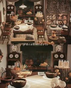 an old fashioned kitchen and dining room are depicted in this collage from the past