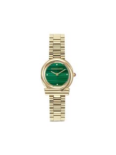 Find SALVATORE FERRAGAMO Gancini Twisted 28mm on Editorialist. gold-tone stainless steel case quartz movement green baton hands push-down crown butterfly clasp fastening water resistance up to 30m/3 ATM This item comes with a standard two-year warranty from the brand. Luxury Green Modern Watch Accessories, Luxury Green Watch Accessories With Bracelet Strap, Elegant Green Rectangular Watches, Luxury Green Adjustable Watch Accessories, Gucci Watch Women, Crown Butterfly, Salvatore Ferragamo Jewelry, Chain Strap Bag, Oversized Tote Bag