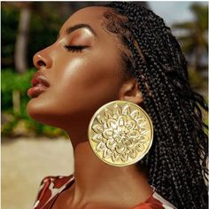 Beautiful Big Gold Flower Gold Plated African Earrings Big Round Earrings, Women Circle, Hello Kitty Earrings, Silver Crystal Earrings, Wedding Studs, Women's Circle, African Earrings, Earring Drop, Flower Earring