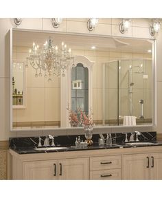 in stock Bathroom Mirror And Lighting Ideas, Bathroom Mirror And Lighting, Black Bathroom Mirror, Wall Mirror Bathroom, Mirror Accent, Vanity Wall Mirror, Christmas Tree Accessories, Spa Bathroom, Christmas Bathroom Decor