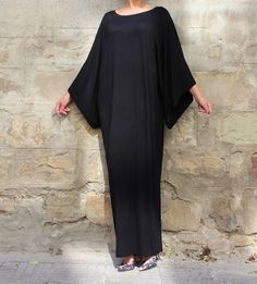 Black Maxi Dress Caftan Abaya Plus size by cherryblossomsdress Plus Size Black Dresses, Plain Maxi Dress, Summer Dressing, Maxi Kaftan, Elastic Waist Dress, Elegant Maxi Dress, Maxi Robes, Plus Size Maxi Dresses, Abaya Fashion