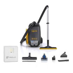 an image of a vacuum cleaner and cleaning supplies