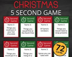 the christmas 5 second game is shown in red, green and white with numbers on it