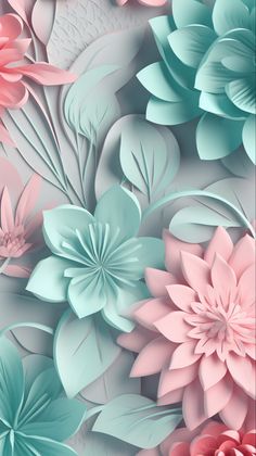 a bunch of flowers that are in the middle of a wallpaper design with pastel colors