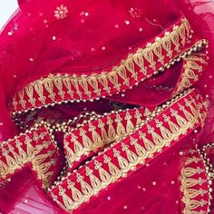 Bridal Trousseau...a special affair...bride just wants the best. of everything.. she wants to look her best...we at anokherang understand that and recommend this beautiful Pink Net Gold Stone Dupatta with all over stone work ...along the length of the Dupatta is intricate gold thread embroidered border on velvet finished with gold beads...makes this just perfect for your special day... anokherang Bridal Dupattas... SPECIFICATIONS: Material : Net Work type : Thread and Stone Work Pattern Type: Em Netted Sarees, Bridal Dupatta Designs, Duppattas Designs Ideas, Fancy Dupatta, Dupatta Designs, Bridal Trousseau, Everything She Wants, Bridal Dupatta, Rani Pink