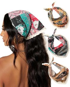 PRICES MAY VARY. TIE-BACK TRIANGLE HEAD SCARF FITS MOST PEOPLE: The head bandana for women's hair is a tie-back design, so you can tie bandanas for hair on as often as you like. It fits most head circumferences and meets most hairstyling requirements CLIPLESS DESIGN ALLOWS YOU TO USE EASY AND COMFORTABLE: We replace the classic elastic band design with a tie-back design without metal clips to protect your scalp and hair, making women head coverings easier and more comfortable for you to wear VIN Women Head Coverings, Hair Bandana Styles, Boho Hair Scarf, Boho Head Scarf, Triangle Head Scarf, Hair Bandanas, Head Kerchief, Pirate Hair, Scarf Fits