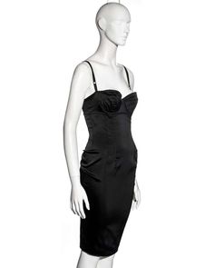 For Sale on 1stDibs - ▪ Dolce & Gabbana black evening dress ▪ Stretch satin ▪ Attached bra with adjustable shoulder straps ▪ Low back ▪ Ruched center-back seam with corset style Fitted Slip Dress With Straps For Formal Events, Fitted Slip Dress With Straps For Formal Occasions, Black Dress With Built-in Bra For Formal Occasions, Fitted Slip Dress With Sweetheart Neckline For Dinner, Fitted Evening Slip Dress With Adjustable Straps, Evening Fitted Slip Dress With Adjustable Straps, Elegant Fitted Evening Dress With Straps, Fitted Strapless Slip Dress For Dinner, Evening Slip Dress With Corset Back And Fitted Bodice