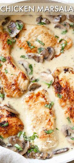 chicken marsala with mushrooms in a white sauce