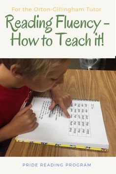 a young boy writing on a book with the title reading flueny - how to teach