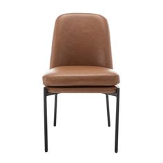 a brown leather chair with black legs and an upholstered back, on a white background