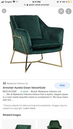 the green velvet chair is on sale for $ 1, 995 and it's up for grabs