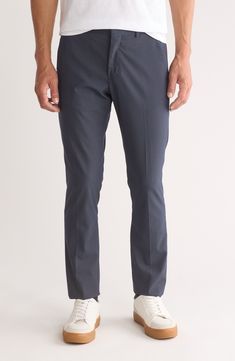 Clean lines and simple details lend a refined appearance to this slim-straight pants that are cut with stretch for desk-to-dinner comfort. 32" inseam; 10" front rise (size 32 x 32) 76% polyester, 21% viscose, 3% elastane
 Machine wash, tumble dry Imported Modern Slim Fit Straight Leg Bottoms, Modern Slim Fit Elastane Bottoms, Modern Slim Fit Straight Leg Pants, Slim Fit Straight Leg Elastane Dress Pants, Slim Fit Elastane Dress Pants With Straight Leg, Business Casual Slim Fit Straight Bottoms, Straight Slim Fit Bottoms For Business Casual, Modern Straight Stretch Bottoms, Modern Stretch Straight Bottoms