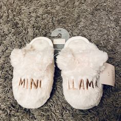 New With Tags Super Cute Soft Ivory Slip On, Faux Fur Slippers Have Comfortable Memory Foam Padding. They Have Two Small Ears Along The Top And Mini Llama In Gold Thread. Can Be Sold As A Set With The Other Sizes In My Closet :) Just Let Me Know. There Are Two Additional Sizes In My Closet. Grey Slippers, Baby Llama, Faux Fur Slippers, Fuzzy Slippers, Fur Slippers, Girls Sandals, Baby Slippers, Lc Lauren Conrad, Baby Bunnies