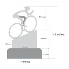 a diagram showing the height and width of a bicycle stand with an individual riding on it