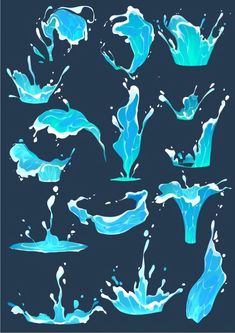 blue water splashes and bubbles on a black background illustration for the design of posters, cards or webpages