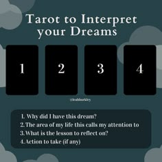 the tarot to interpret your dreams game is shown with numbers and symbols on it