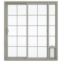 an open sliding glass door on a white background