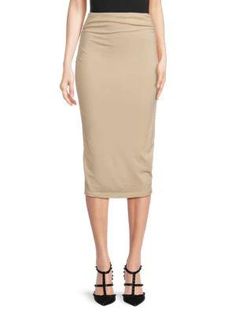 The Ruched Pencil Skirt: The Instagram-worthy skirt. flatter your figure with strategically ruched detailing while still maintaining a sleek, tailored pencil silhouette. Stretchy waistband and pull-on style provides all-day comfort to confidently showcase on your feed. Subtle ruching camouflages problem areas so you can focus on capturing your best selfie in this stretch cotton-spandex blend that moves with you. A true wardrobe staple to complement any top. Ruched Midi Length Summer Bottoms, Elegant Fitted Bottoms With Ruched Sides, Solid Ruched Pencil Skirt, Solid Color Ruched Pencil Skirt, Solid Color Pencil Skirt With Ruched Detail, Fitted Elastane Bottoms Midi Length, Spring Fitted Midi-length Bottoms, Fitted Elastane Midi Bottoms, Summer Fitted Midi-length Pencil Skirt