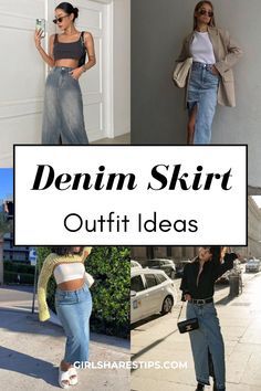 Outfit Ideas Edgy Classy, Long Denim Skirt Outfit Summer Casual, How To Style A Long Denim Skirt, How To Style A Jean Skirt, Long Jean Skirt Outfits Summer, Long Denim Skirt Outfit Street Styles, Jean Skirt Outfits Fall, Outfits With Denim Skirt, Douyin Aesthetic