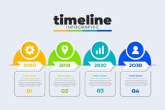 four colorful circles with icons on them for the info graphic design, presentation or web page