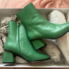 Brand New Rita Row Booths! %100 Leather, Made In Spain And Size 37/7. I Bought These For An Outfit And They Didn’t Match. I Spent Over $300 On These, And Letting Them Go For $200. Thank You! Chic Green Leather Boots, Chic Green Square Toe Boots, Chic Green Square-toe Boots, Extended Calf Boots, Green Leather High-top Waterproof Boots, Green Ankle-high Boots With Leather Sole, Tan Heeled Boots, Rita Row, Green Leather Ankle-high Platform Boots