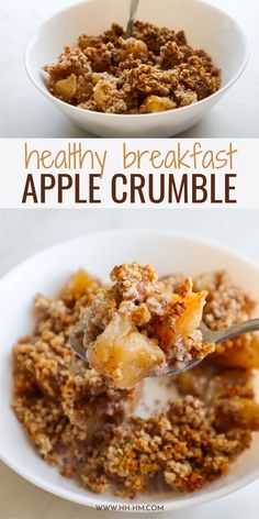 two bowls filled with apple crumble next to each other