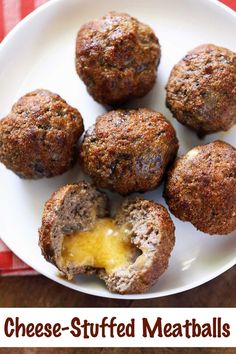 Cheese-stuffed meatballs served on a white plate. Air Fryer Recipes Breakfast, Stuffed Meatballs, Cheese Stuffed Meatballs, Lean Beef, Cheese Stuffed, High Protein Low Carb, Beef Dishes