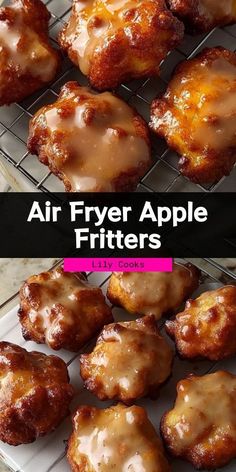 the air fryer apple fritters are ready to be eaten