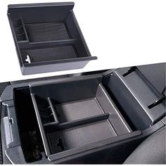 the interior of a car with two trays on it