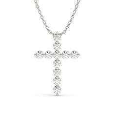 14k Gold Diamond Cross Necklace / 1 CT Floating Diamond Cross Necklace / Moissanite Lab Diamond / Fine jewelry / Unisex gift Luxury White Necklace With Prong Setting, Dazzling White Platinum Necklace, Diamond Cross Pendant In Diamond White, 14k White Gold Prong Set Necklace, White Diamond Jewelry With Polished Finish, White Diamond Spiritual Jewelry, White Diamond Spiritual Necklace, White Diamond Spiritual Necklaces, Spiritual White Diamond Jewelry