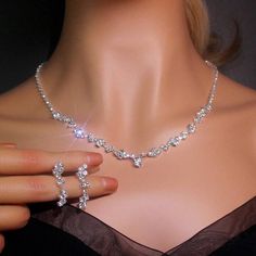 Prom Jelewery, Bling Jewelry Sets For Wedding, Crystal Rhinestone Jewelry Sets For Gifts, Wedding Crystal Jewelry Sets With Bling, Bling Crystal Jewelry Sets For Wedding, Crystal Bling Jewelry Sets For Wedding, Silver Jewelry Set With Jewels For Party, Dangle Bling Jewelry For Wedding, Wedding Dangle Jewelry With Bling