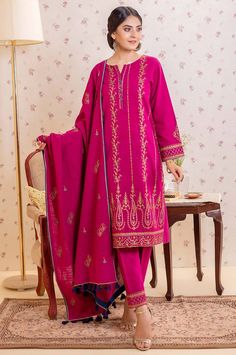 Zeen Wum31410 Fuchsia Rose Luxury Winter 2021 Pink Long Sleeve Kurta With Naqshi, Pink Long Sleeve Traditional Wear With Naqshi, Pink Cambric Dress With Resham Embroidery, Pink Bollywood Kurta With Naqshi, Pink Naqshi Kurta For Festive Occasions, Pink Bollywood Kurta With Naqshi Detailing, Festive Pink Kurta With Naqshi Details, Pink Naqshi Lawn Suit For Wedding, Pink Long Sleeve Dabka Set