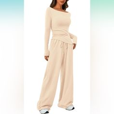 Tips: Xs=Us 0-2, S=Us 4-6, M=Us 8-10, L=Us 12-14, Xl=Us 16. This Lounge Wear Set Feels Gentle And Smooth Against Your Skin, Providing You With A Cozy And Comfortable Experience Chic Designs: Long Sleeve Two Piece Outfits; Womens Fall Clothes; Fitted Shirts For Women; Ruched Tops; Asymmetrical Tops For Women; Off The Shoulder Top; Wide Leg Pants; High Waisted Sweatpants; Pants With Pockets; Y2k Outfit Sets; Matching Sets Matching Style: With Its Coordinating Top And Bottom, This Outfit Takes The Fitted Shirts For Women, Asymmetrical Tops For Women, Pants Casual Outfit, Wide Leg Pants High Waisted, High Waisted Sweatpants, Lounge Wear Set, Fitted Shirts, Fall Clothes, Asymmetrical Tops